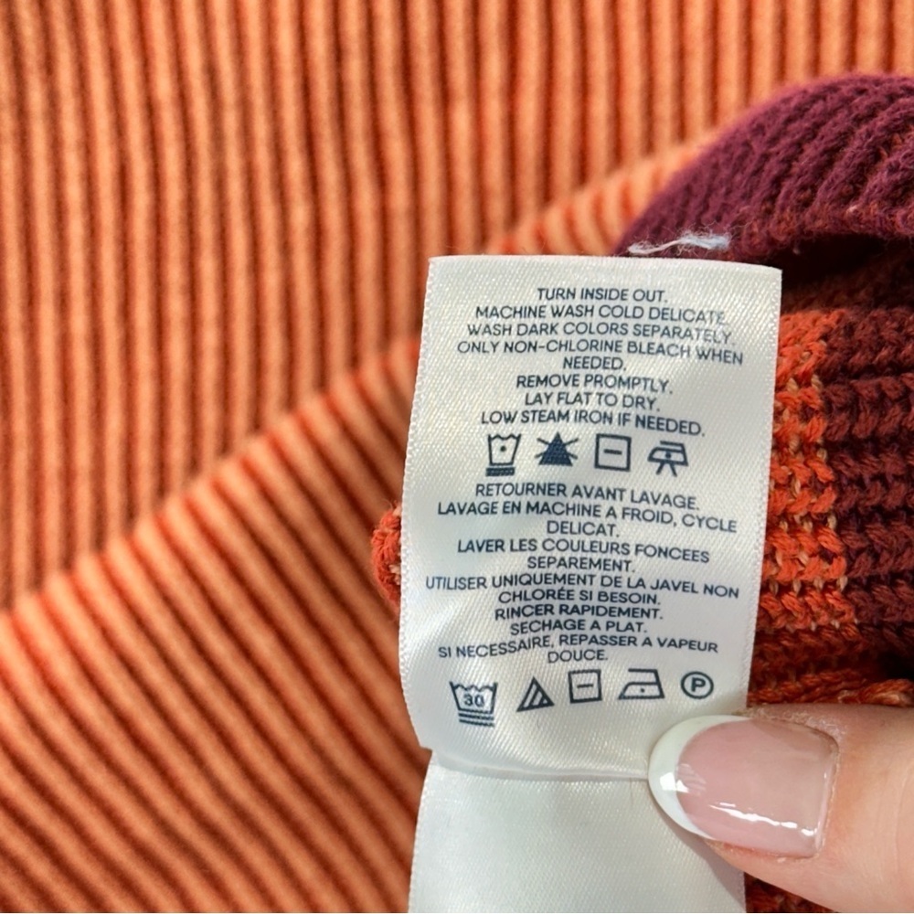 Lands End color block sweater striped burgundy ribbed cotton L - Picture 9 of 11